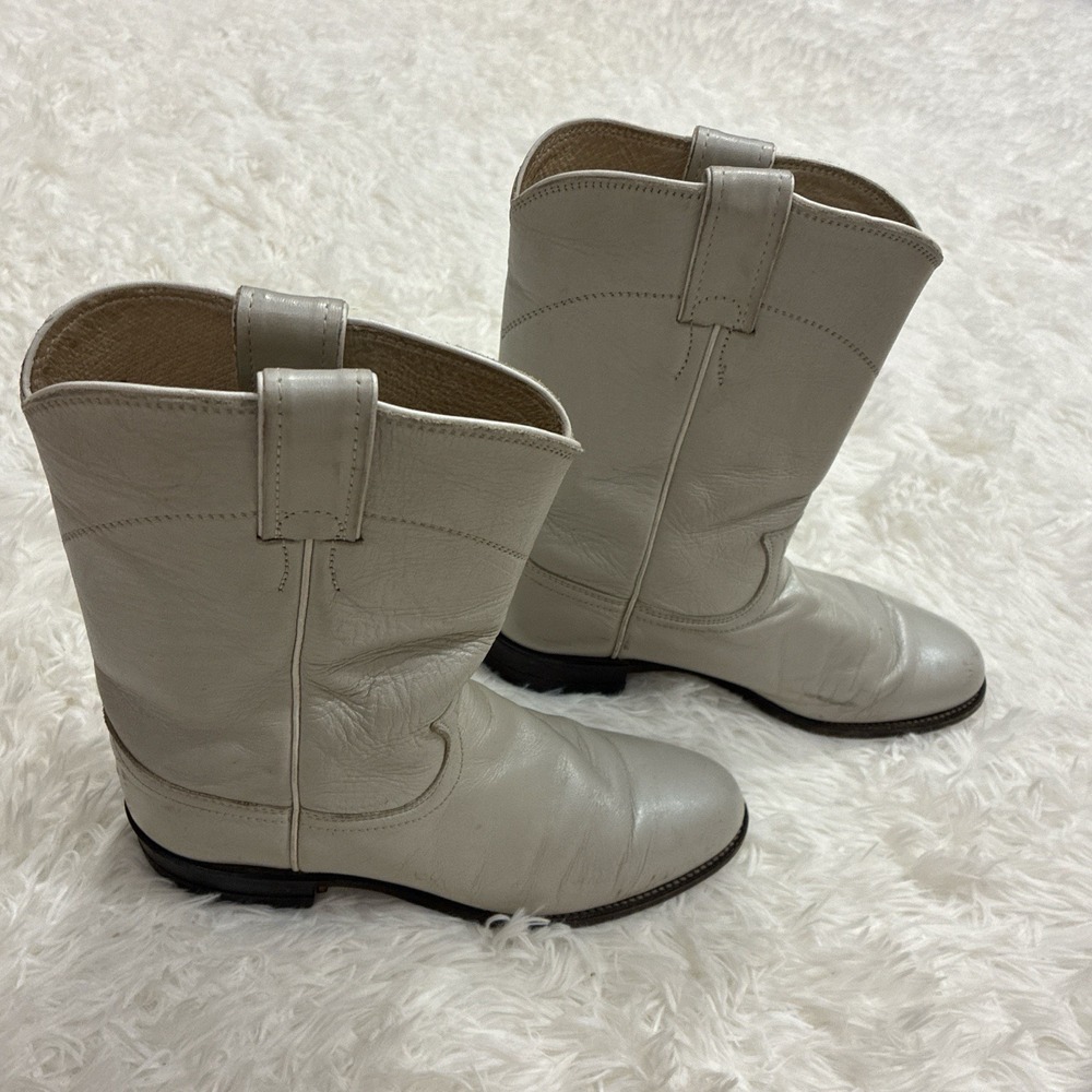 Vintage women's Justin metallic gray leather roper cowboy boots Size 6 - Picture 5 of 7